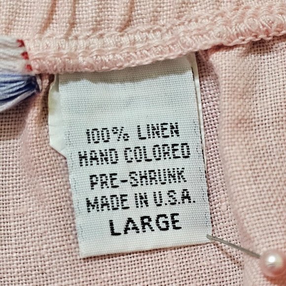 Russ Berens Pants Womens Size Large 100% Linen Pink Elastic Waist Loose Fit - Picture 13 of 15